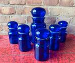 6x blauwe glazen voorraadpotten / apothekerspotten, Blauw, Ophalen of Verzenden, Minder dan 50 cm, Glas