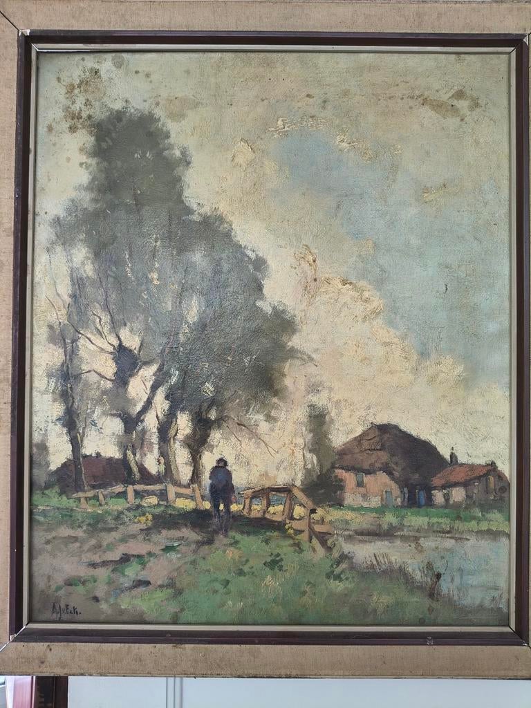 Brabants Landschap door A.F.v.Eek - Olieverf op doek, Antiek en Kunst, Kunst | Schilderijen | Klassiek, Ophalen of Verzenden