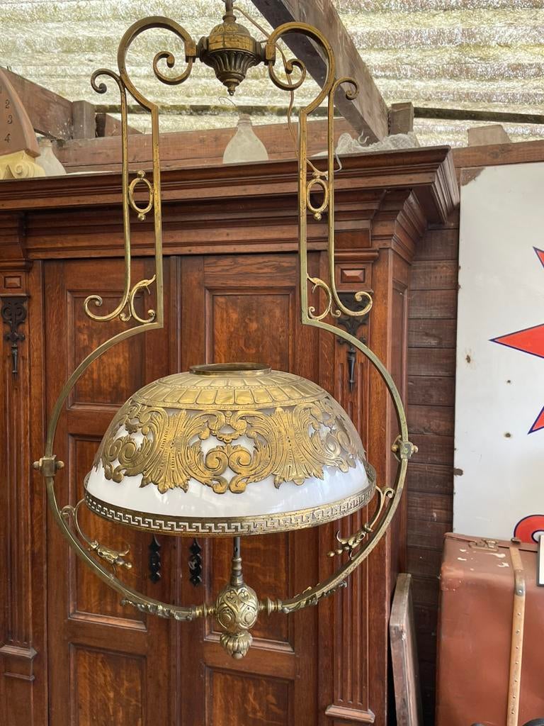 Antieke messing kroonluchter / hanglamp, Ophalen