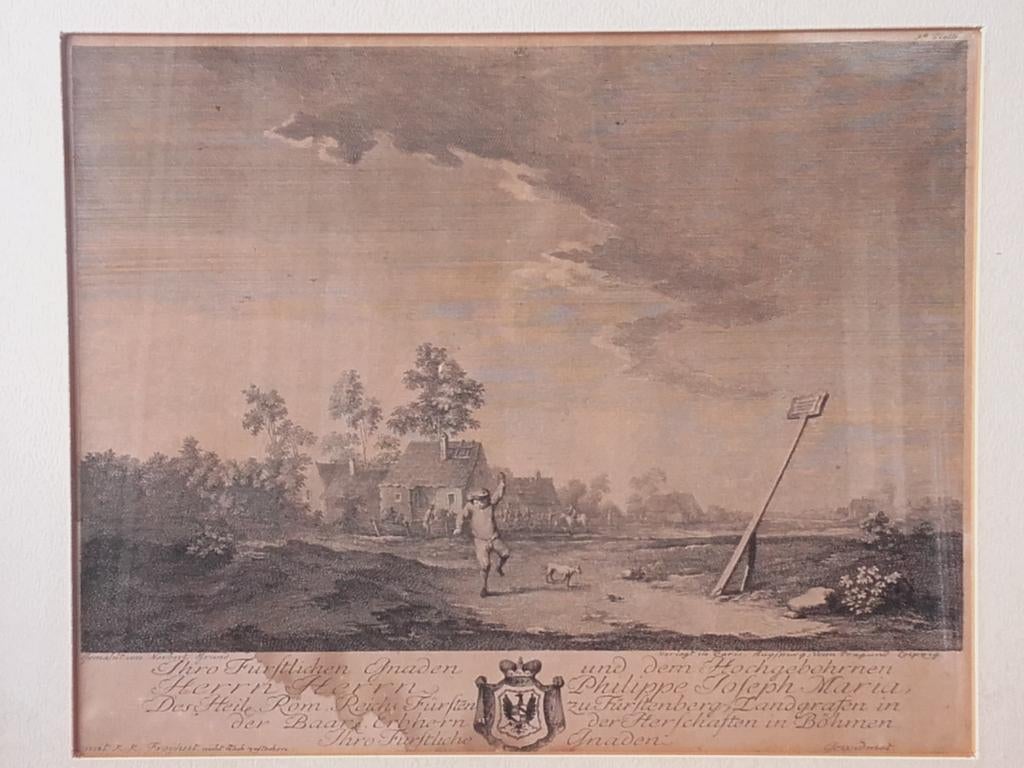 Originele antieke ingelijste Grund ets uit Oosternrijk., 1800 - 1899, Ets, Ophalen of Verzenden, Met tekst