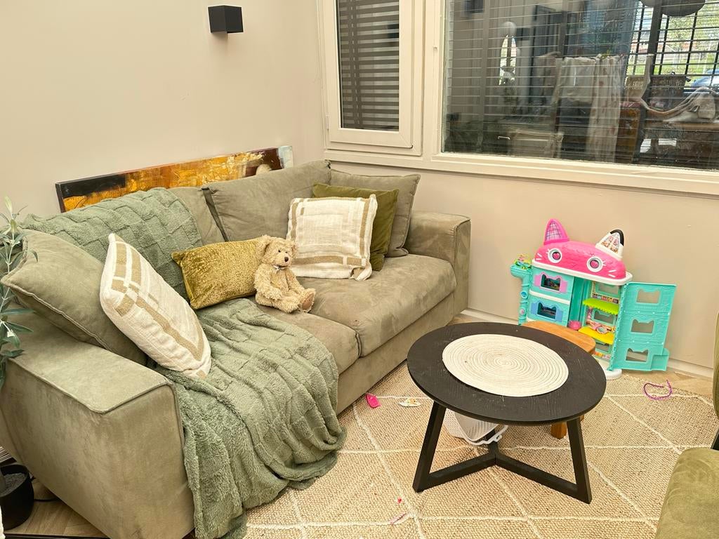 Bank en fauteuils in zacht groen, Ophalen, Gebruikt, Driepersoons, 75 tot 100 cm