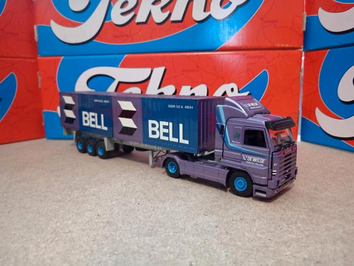 Scania 143 containeroplegger Bell Tekno, Hobby en Vrije tijd, Modelauto's | 1:50, Nieuw, Bus of Vrachtwagen, Tekno, Ophalen of Verzenden