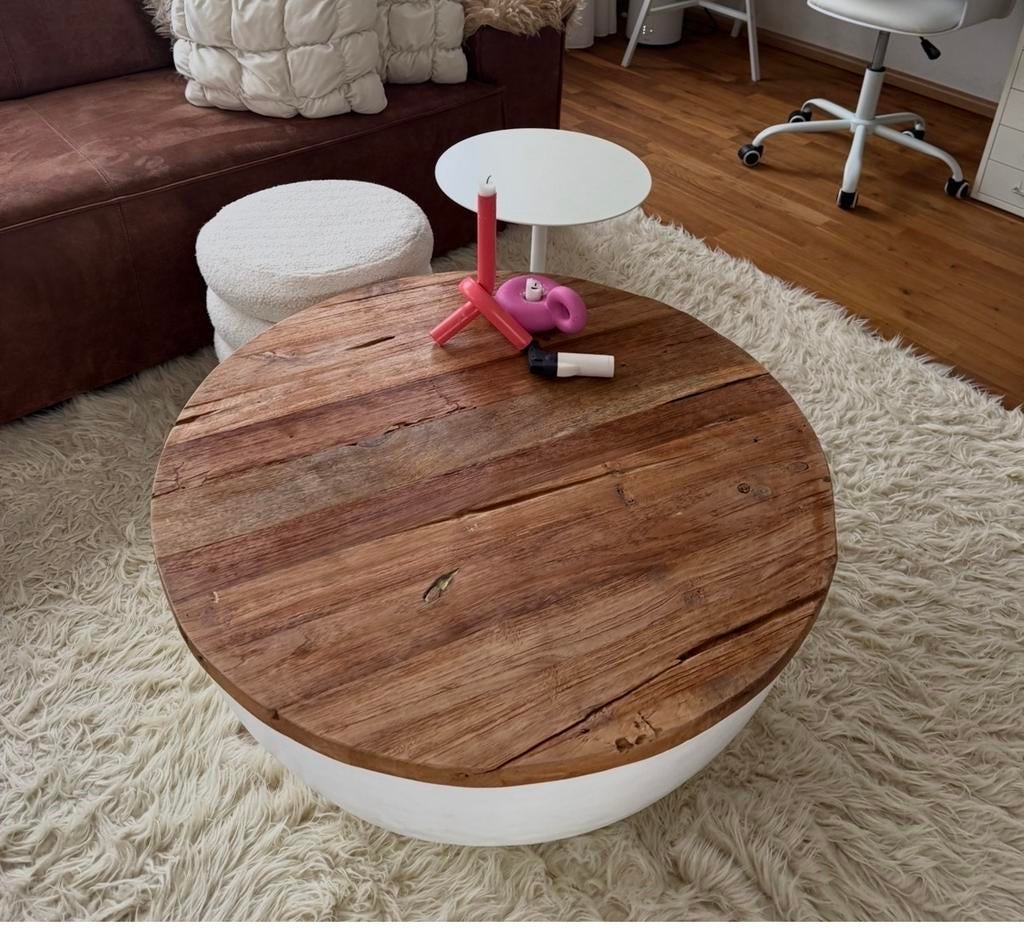 Ronde salontafel met houten (afneembaar) blad, Ophalen, Gebruikt, Rond, 50 tot 100 cm