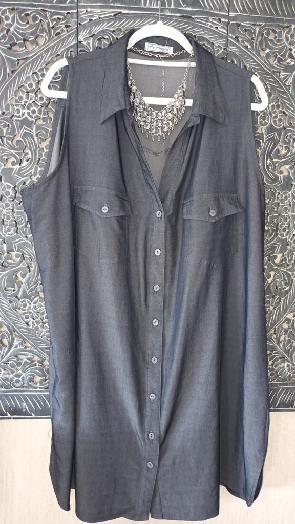 Magna zwarte spijkerblouse met knoopsluiting, Zwart, Maat 46/48 (XL) of groter, Ophalen of Verzenden, Magna