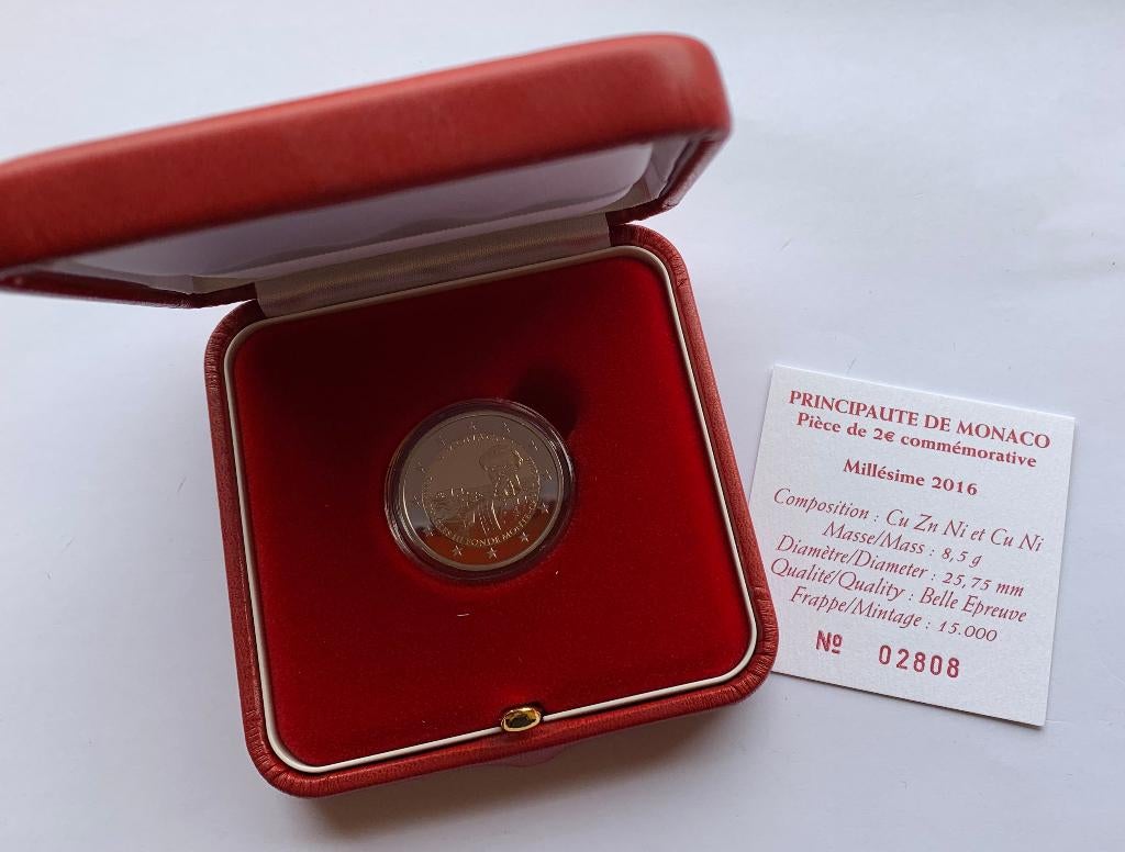 2 Euro Monaco 2016 Proof in etui (150 jaar Monte Carlo), Postzegels en Munten, Munten | Europa | Euromunten, Verzenden, Monaco
