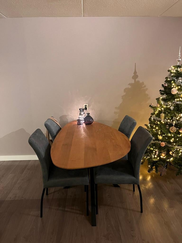 Massief Eiken Tafelblad - Kiezelvorm, Ophalen, Gebruikt, 100 tot 150 cm, Eikenhout