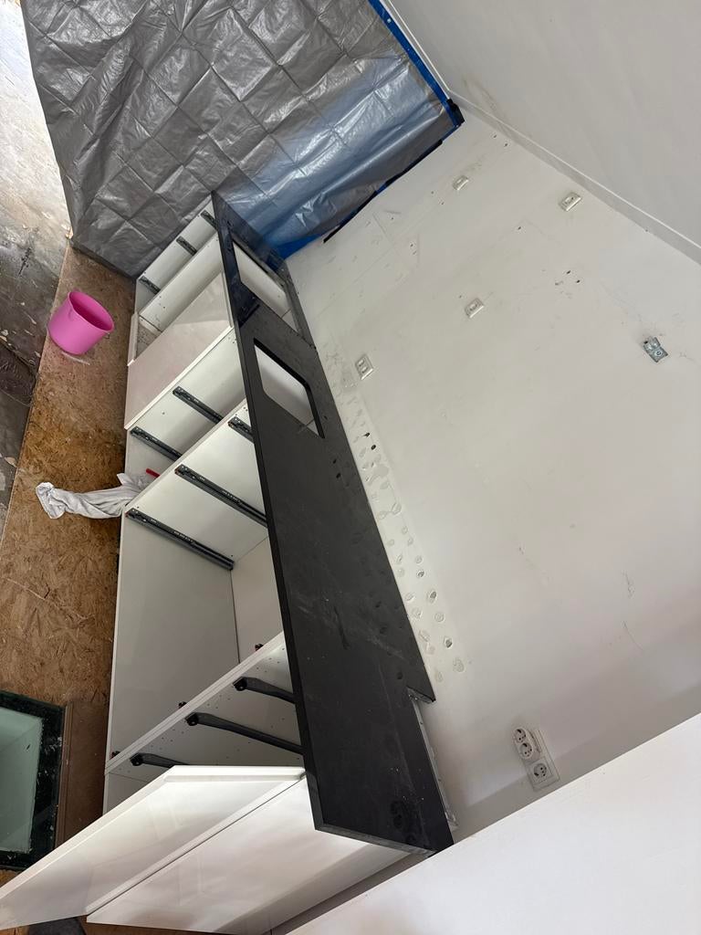 Zwart natuursteen-achtig keukenblad met uitsparingen, Ophalen, Gebruikt, Zwart, Overige typen