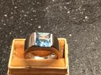 Gouden ring met Aquamarijn 18kr. Maat 17, Ophalen of Verzenden, Zo goed als nieuw, 17 tot 18, Dame