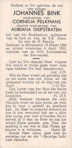Bink Johannes 1866 Molenschot 1953, Ophalen of Verzenden, Bidprentje
