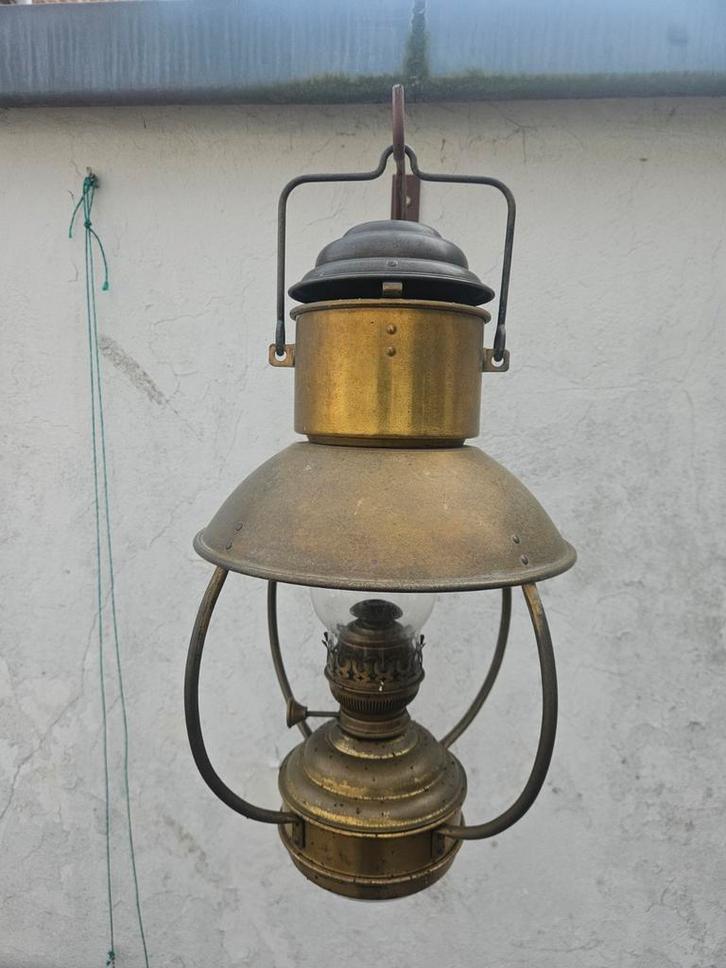 Antieke Messing Olielamp / Scheepslamp, Antiek en Kunst, Antiek | Lampen, Ophalen of Verzenden