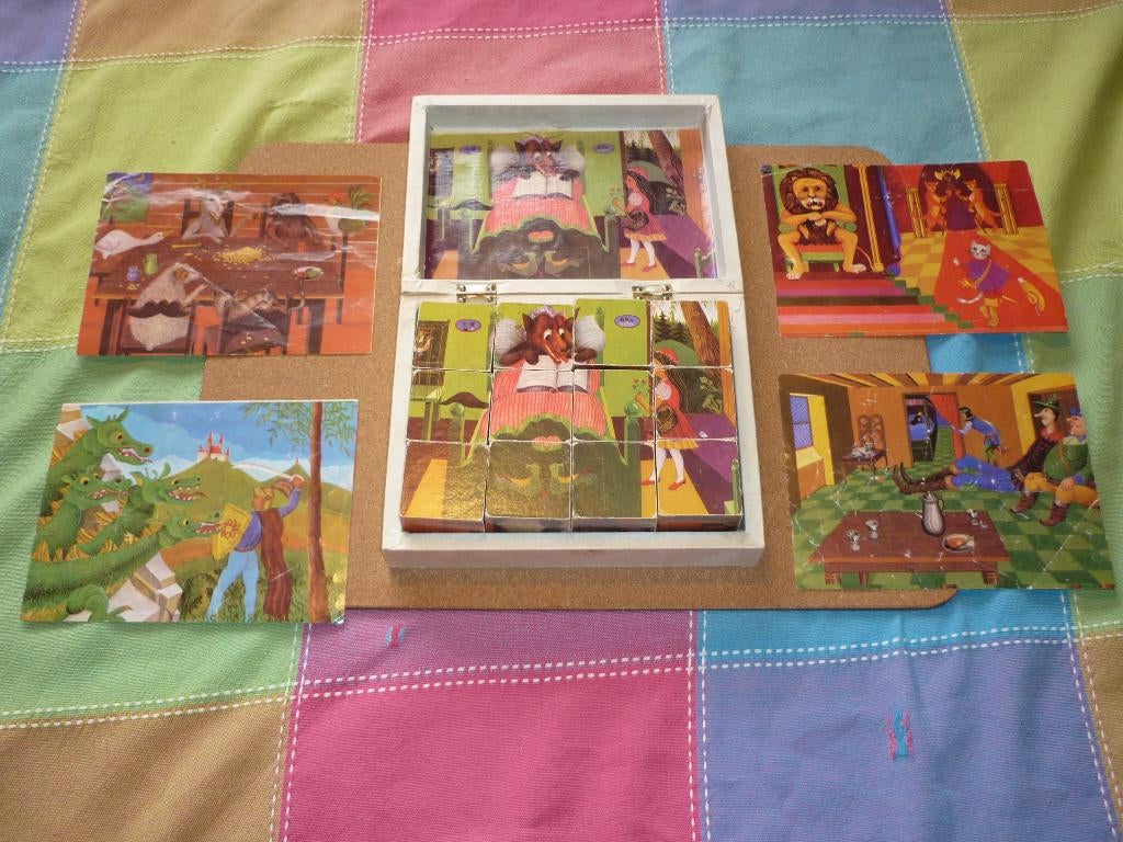 om 1940-1950 blokkendoos blokken puzzel legpuzzel sprookje, Antiek en Kunst, Antiek | Speelgoed, Ophalen of Verzenden