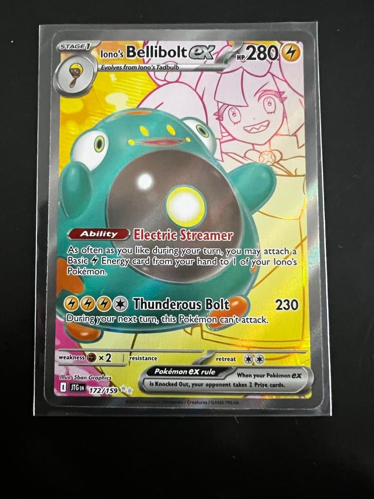 Iono's Bellibolt ex Pokémon kaart -  172/159, Ophalen of Verzenden, Zo goed als nieuw, Losse kaart, Foil