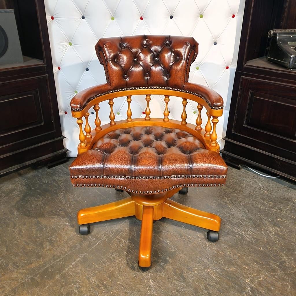 Chesterfield captain bureaustoel antiek bruin - nieuw, Ophalen of Verzenden