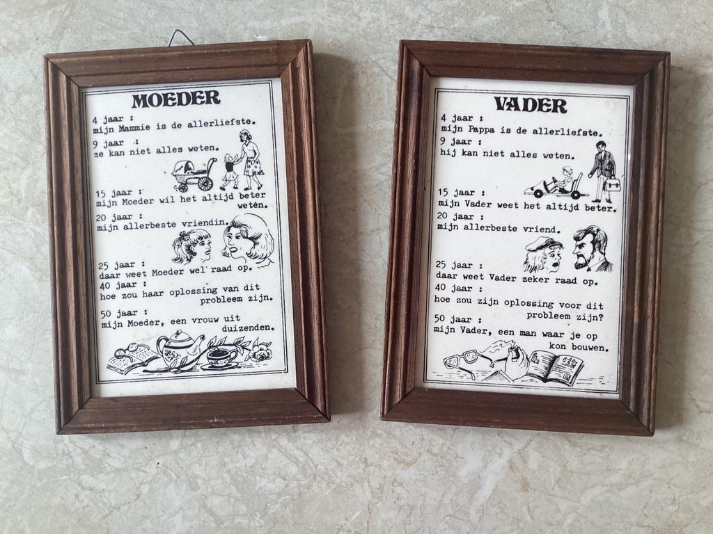 Moeder :::: Vader tegel hoog 17.5x12.5 cm / 2x, Antiek en Kunst, Antiek | Wandborden en Tegels, Ophalen of Verzenden