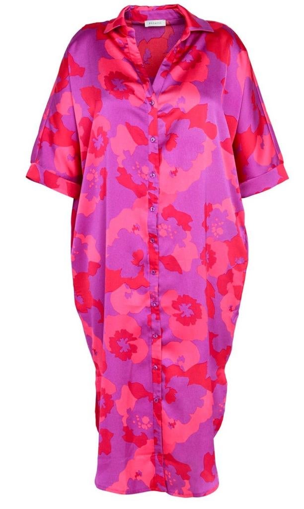 Paars rood roze satijnen doorknoopjurk van Promiss 46-48, Kleding | Dames, Pyjama's, Promiss, Verzenden, Nieuw, Maat 46/48 (XL) of groter