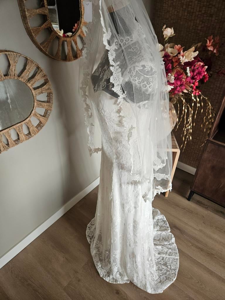 Nieuw prachtige trouwjurk kant 36 38 s m met sluier cecile, Ophalen of Verzenden, Nieuw, Wit, Trouwjurk