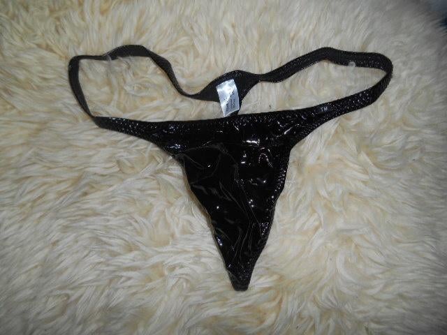 Zwarte pu leer lak string heren, Zwart, "CM", Zwemslip, Verzenden