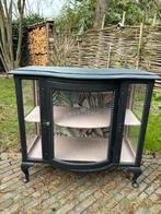 Unieke vintage vitrinekast - Zwart met botanische print, Ophalen, Gebruikt, 100 tot 150 cm, 50 tot 100 cm