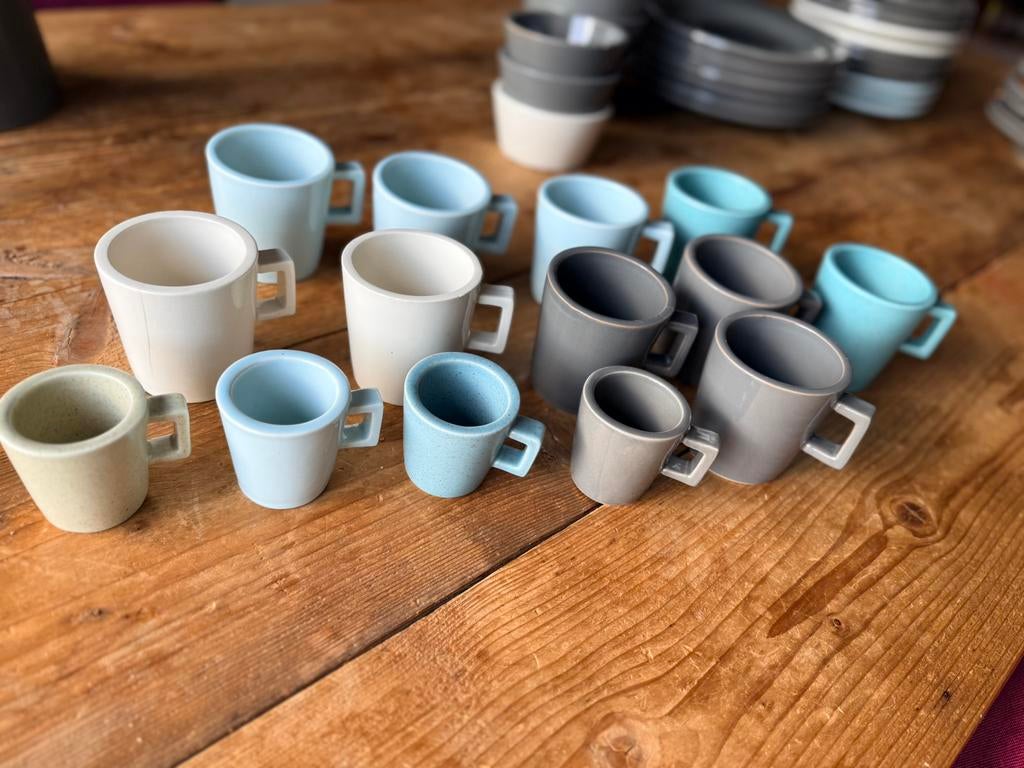 Piet Hein Eek kopjes – espresso & koffie – design set, Ophalen, Gebruikt, Overige stijlen, Kop(pen) en/of Schotel(s)