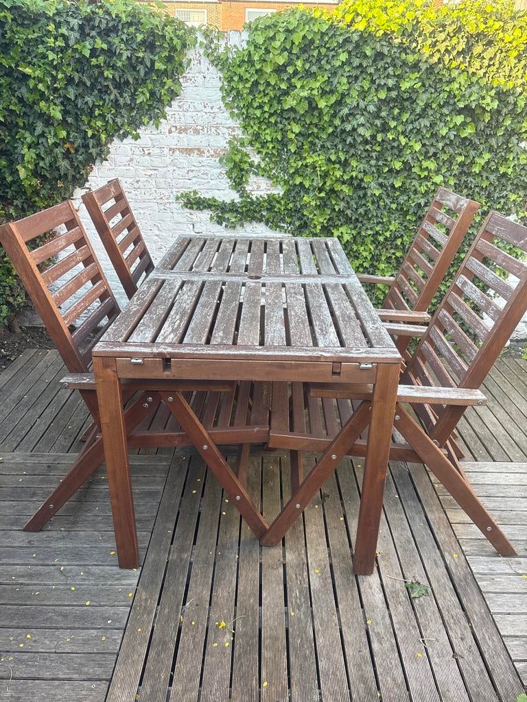 IKEA Tuintafel met 4 stoelen - opknapper, Tuin en Terras, Tuintafels, Ophalen, Gebruikt, Rechthoekig, Hout