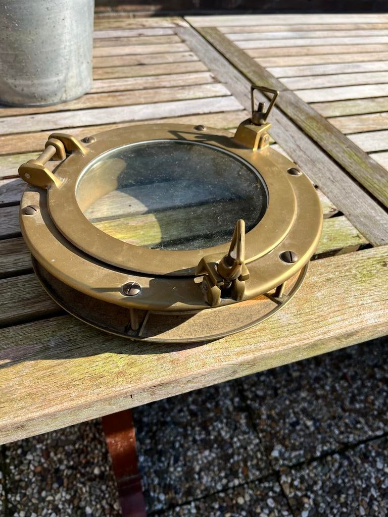 Messing Patrijspoort met binnenrand , Raam - Ø 26,5 cm, Ophalen of Verzenden, Gebruikt, Overige typen