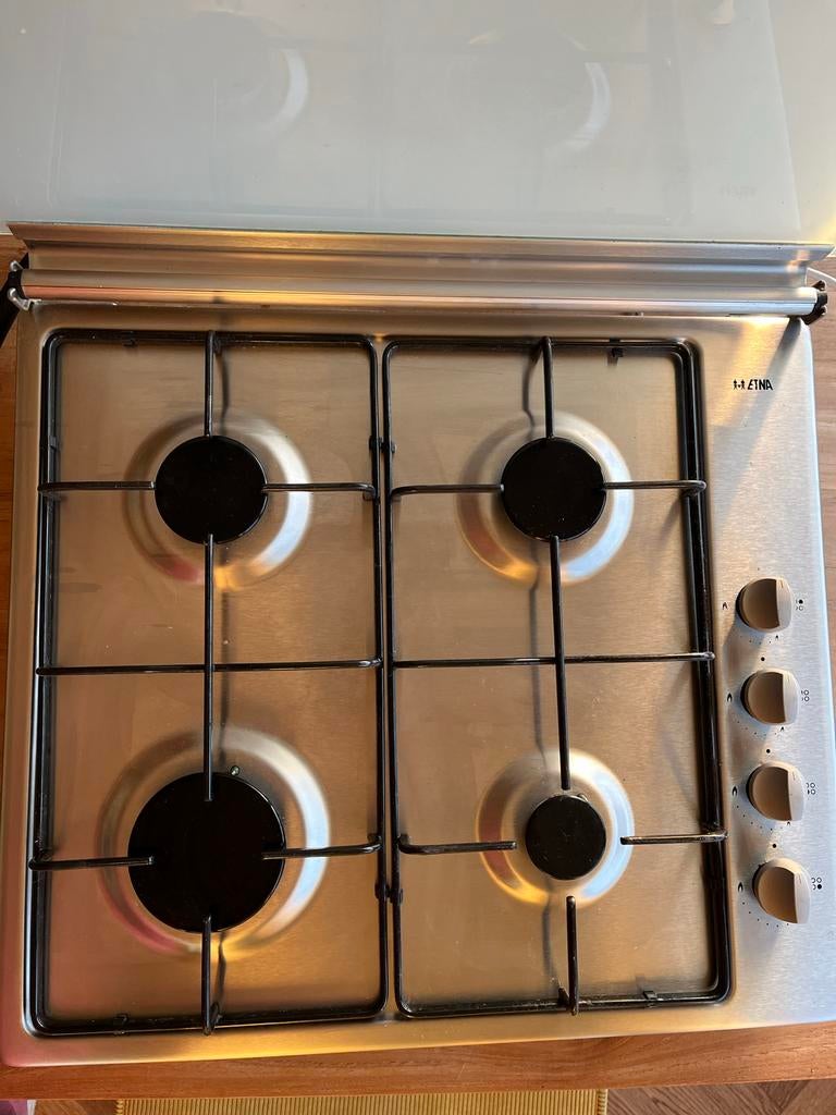 ETNA Gasplaat met 4 pitten en glazen achterplaat, Witgoed en Apparatuur, Kookplaten, Ophalen, Gebruikt, 4 kookzones, Inbouw