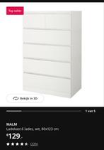 MALM ladekast wit, 6 lades, 80x48x123, Ophalen, Gebruikt, 5 laden of meer, 100 tot 150 cm