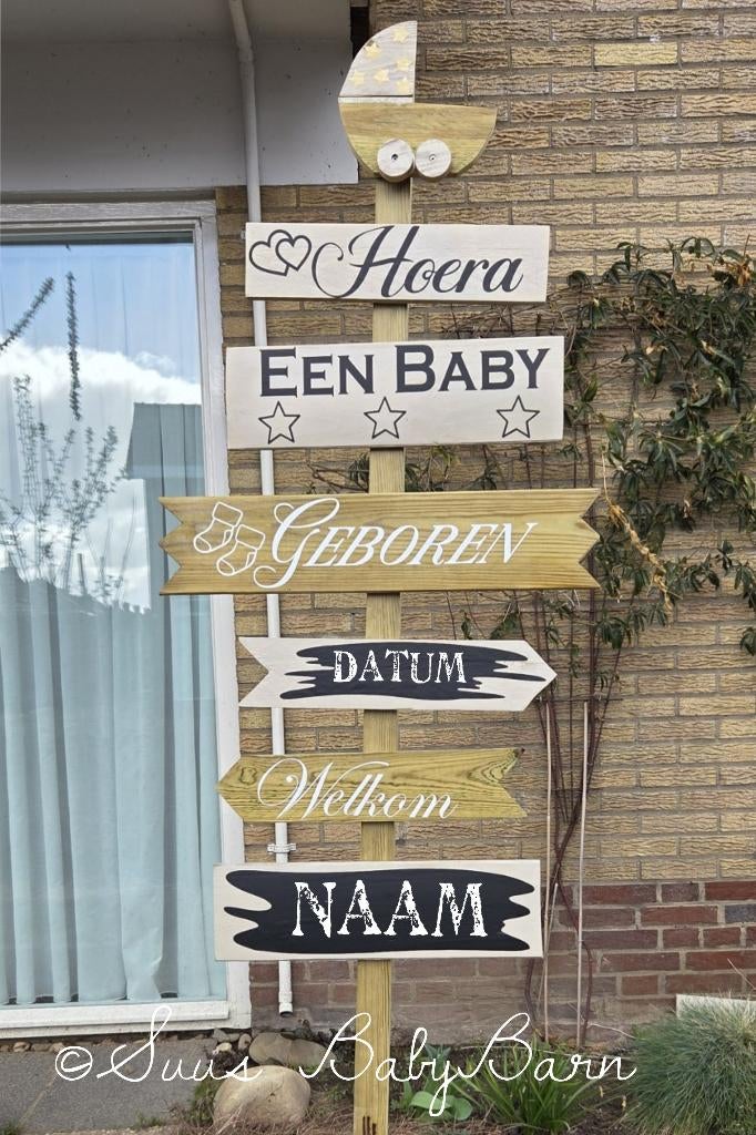 NIEUW Geboortebord Wegwijzer voor zowel jongen als meisje., Ophalen of Verzenden, Nieuw, Geboortebord