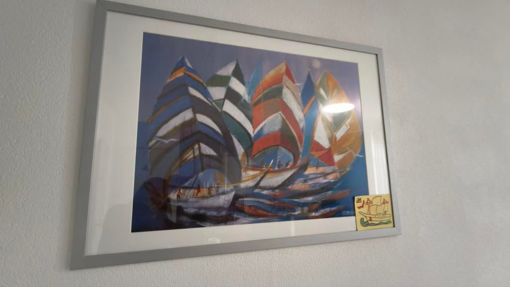 Abstract Schilderij: Kleurrijke Zeilboten (108x76 cm), Ophalen