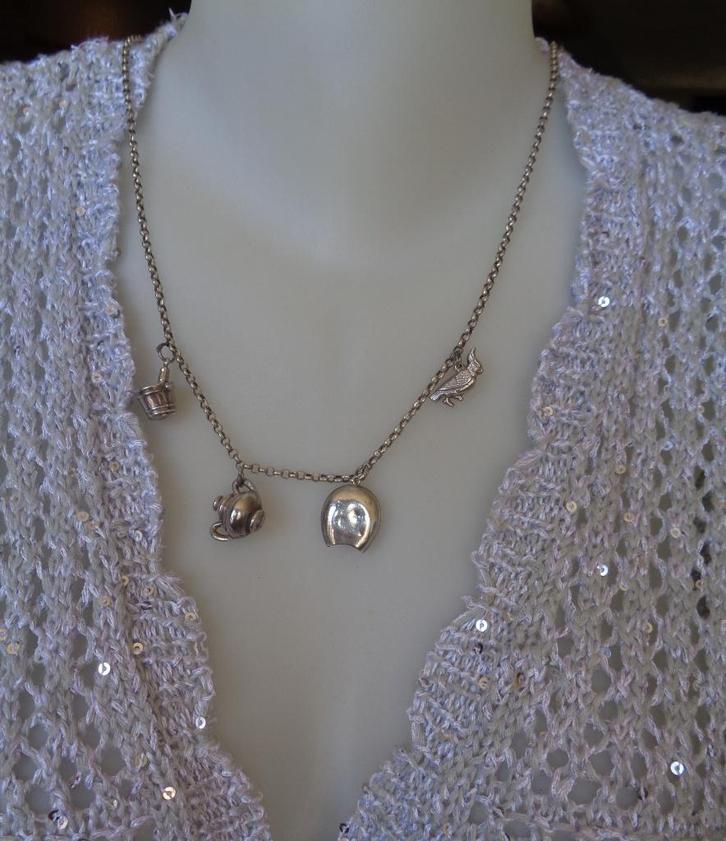 zilveren bedel ketting [1120], Sieraden, Tassen en Uiterlijk, Antieke sieraden, Ketting, Zilver, Verzenden