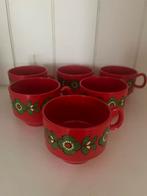 6 Vintage Emsa kopjes rood met bloemen, H7 D8, Overige materialen, Gebruikt, Ophalen of Verzenden, Overige stijlen