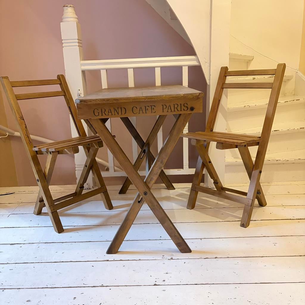 Vintage Bistro Setje Grand Cafe Paris., Tuin en Terras, Tuintafels, Gebruikt, Rechthoekig, Hout, Ophalen of Verzenden