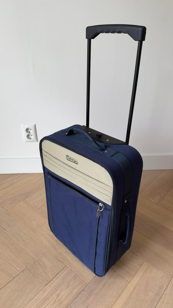 Blauwe trolleykoffer, voor handbagage vliegtuig, Overige materialen, Wieltjes, Gebruikt, Minder dan 50 cm