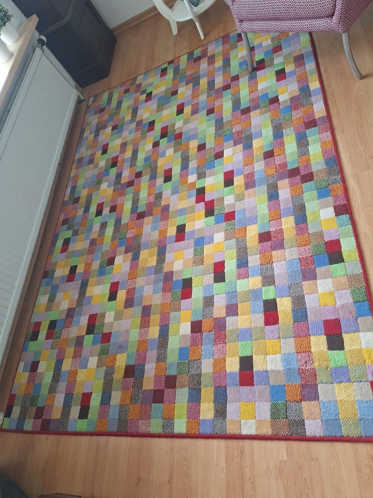 Vrolijk Vloerkleed met Kleurrijk Blokjespatroon, Gebruikt, Modern, Speels, Kleurrijk, Patchwork, 200 cm of meer, Ophalen of Verzenden