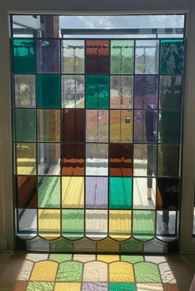Art Deco glas in lood voorzetraam groot Vintage, Doe-het-zelf en Verbouw, Glas en Ramen, Ophalen, Zo goed als nieuw, 80 tot 120 cm