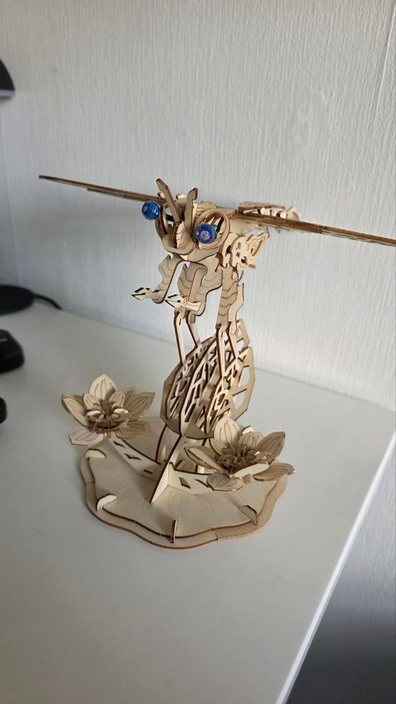 Houten 3D puzzel libel met waterlelies, Ophalen of Verzenden, Zo goed als nieuw, Groter dan 1:32
