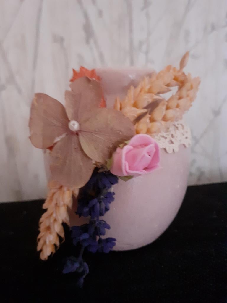 Nieuw stenen vaasje gedecoreerd met droogbloemen, Ophalen of Verzenden, Nieuw