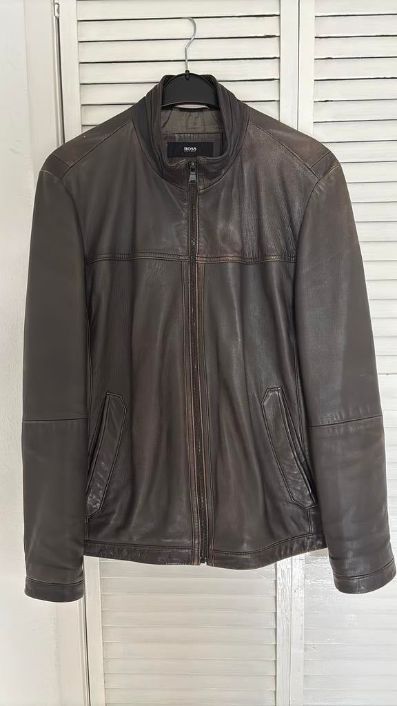 Hugo boss Jack bruin leer maat 52, Kleding | Heren, Ophalen of Verzenden, Zo goed als nieuw, Maat 52/54 (L), Bruin