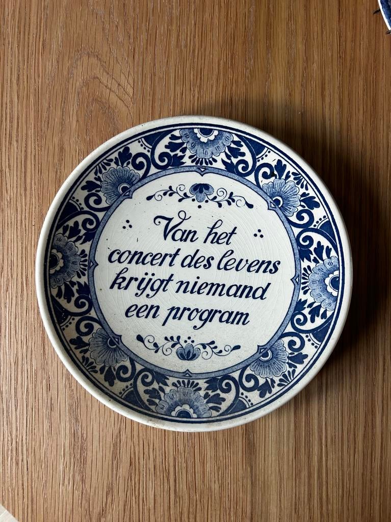Delfts blauw bord met tekst, Antiek en Kunst, Ophalen of Verzenden