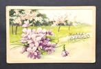 Ansichtkaart gefeliciteerd uit 1916 - paarse bloemen, Verzamelen, Verzenden, Voor 1920, Gelopen, Overige thema's