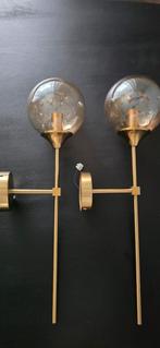Mooie messing wandlampen met glazen bol, kleine fitting, Huis en Inrichting, Lampen | Wandlampen, Ophalen, Zo goed als nieuw, Glas