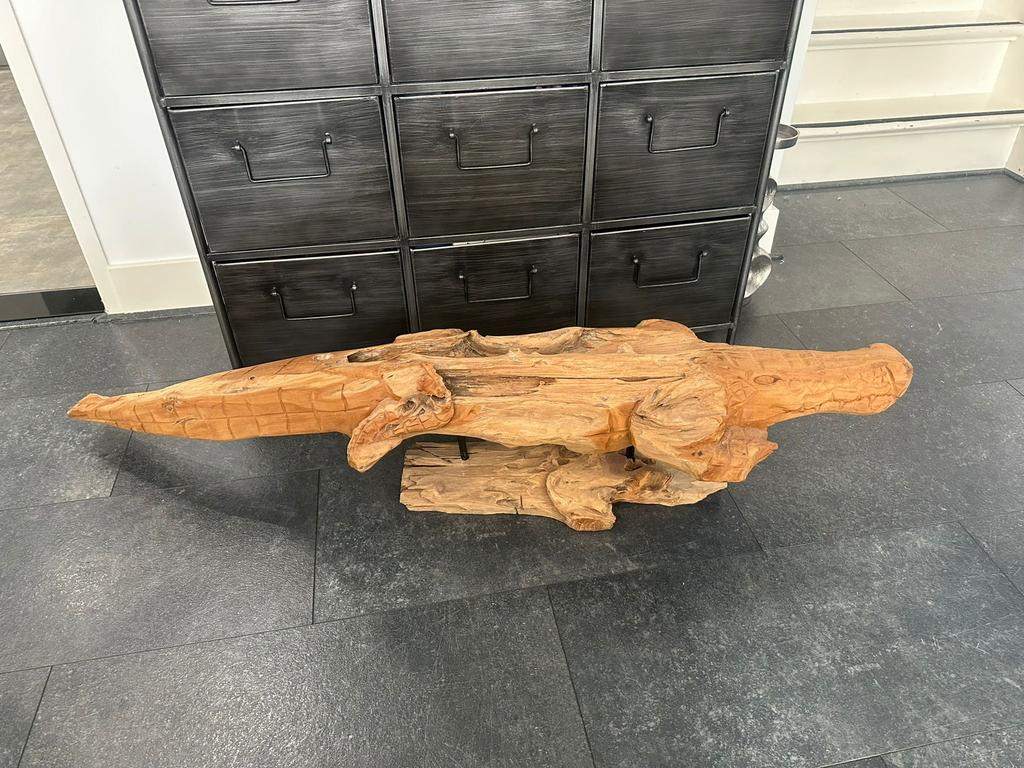 Uniek pronk stuk houten krokodil, Antiek en Kunst, Ophalen