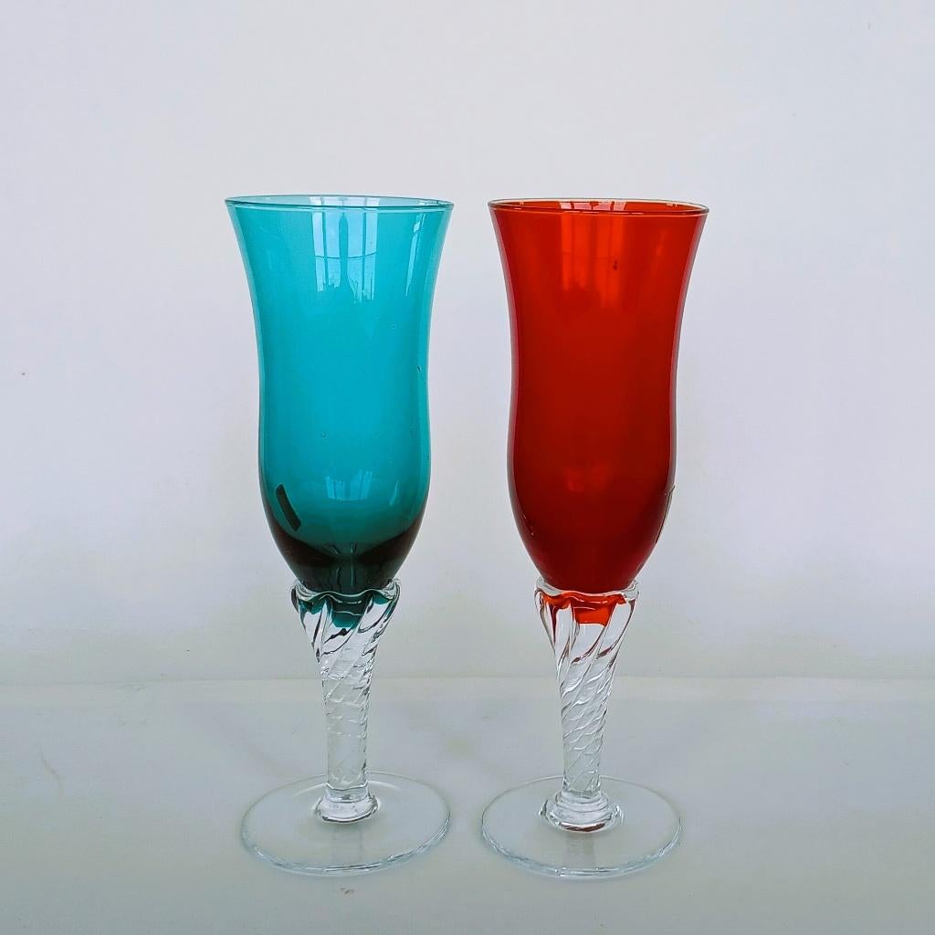 2 Champagneglazen Murano Handcrafted Vintage, Ophalen of Verzenden