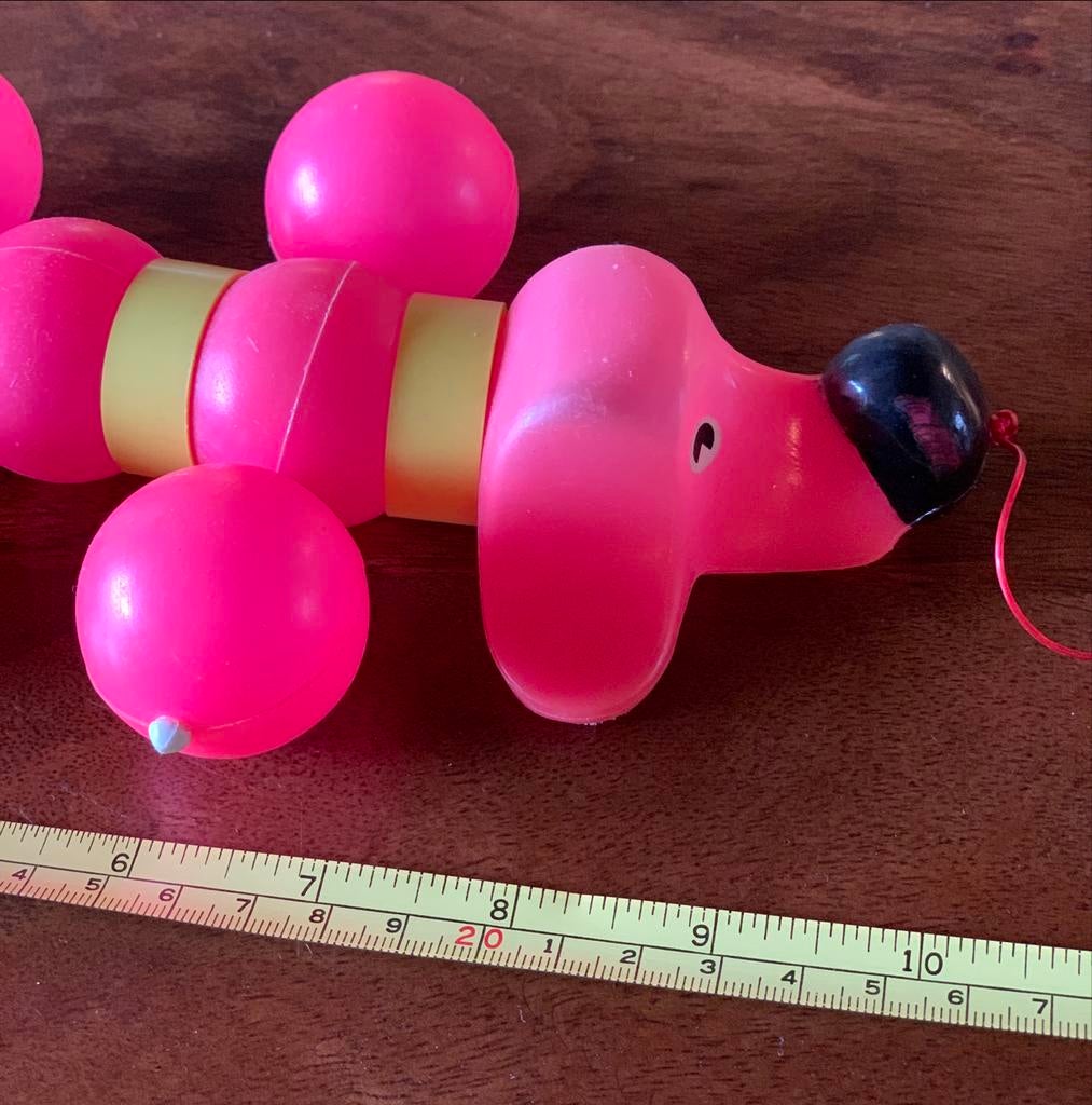 Vintage roze trekdier hondje plastic - Jaren '70 speelgoed, Ophalen of Verzenden, Gebruikt