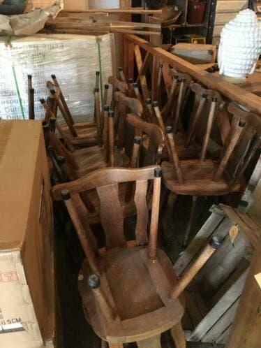 Stevige partij oude houten kroeg stoelen , stoeltjes, Ophalen, Gebruikt, Bruin, Vijf, Zes of meer stoelen