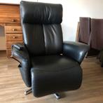Elektrische verstelbare zwart lederen relaxfauteuil, Ophalen of Verzenden
