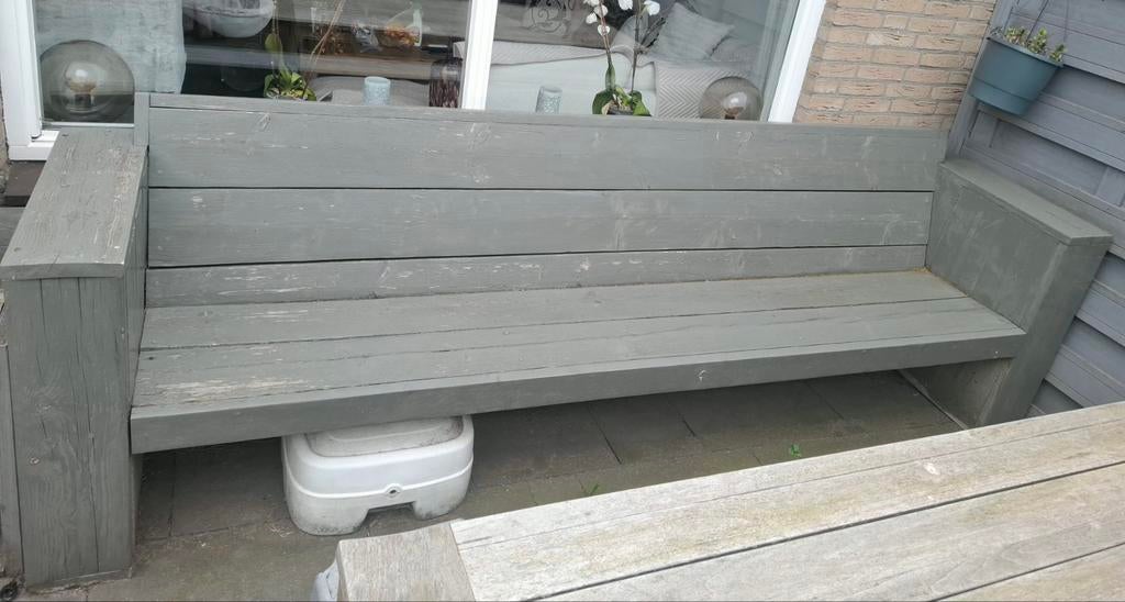 Steigerhouten bank met kussens - 300x90x70 cm, Ophalen of Verzenden