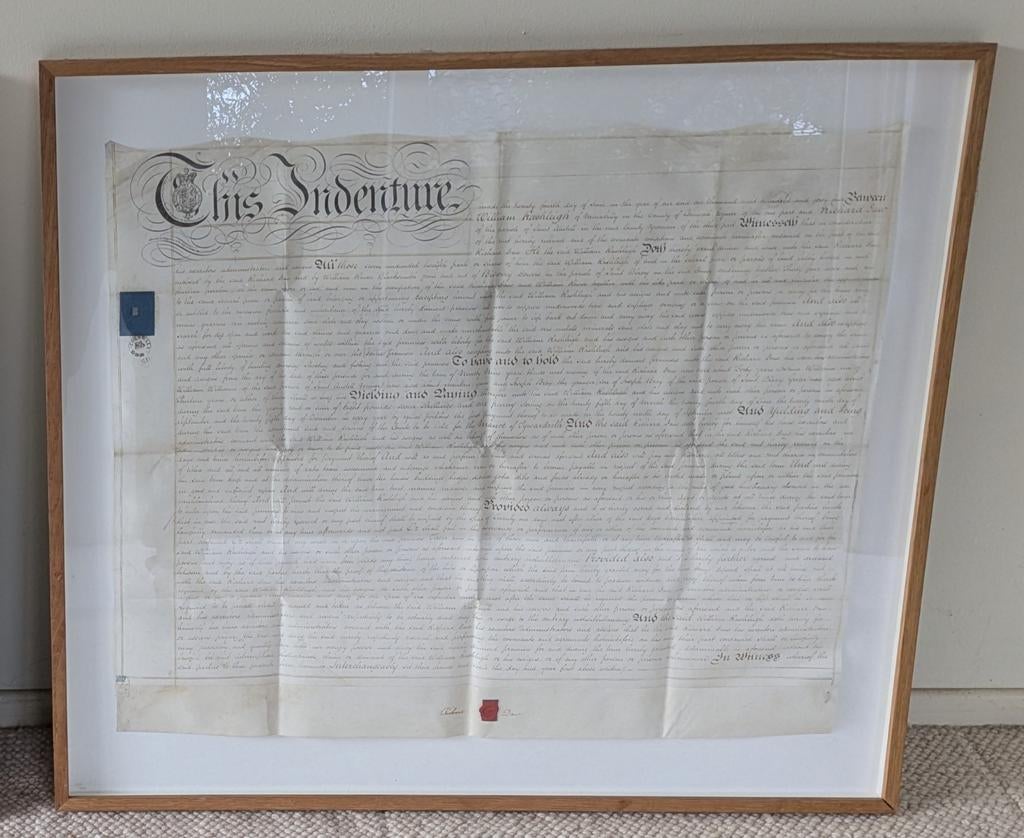 19de eeuwse Engelse indentures ingelijst 2 stuks, Ophalen