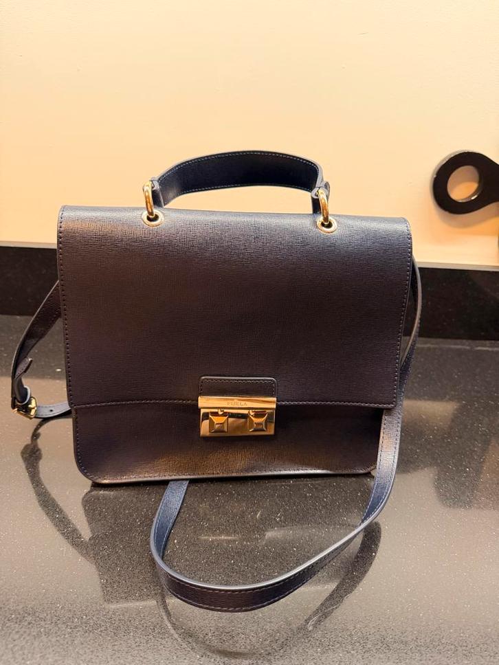 Furla Hand-/Schoudertas - Donkerblauw Saffiano Leer, Sieraden, Tassen en Uiterlijk, Tassen | Damestassen, Zo goed als nieuw, Handtas