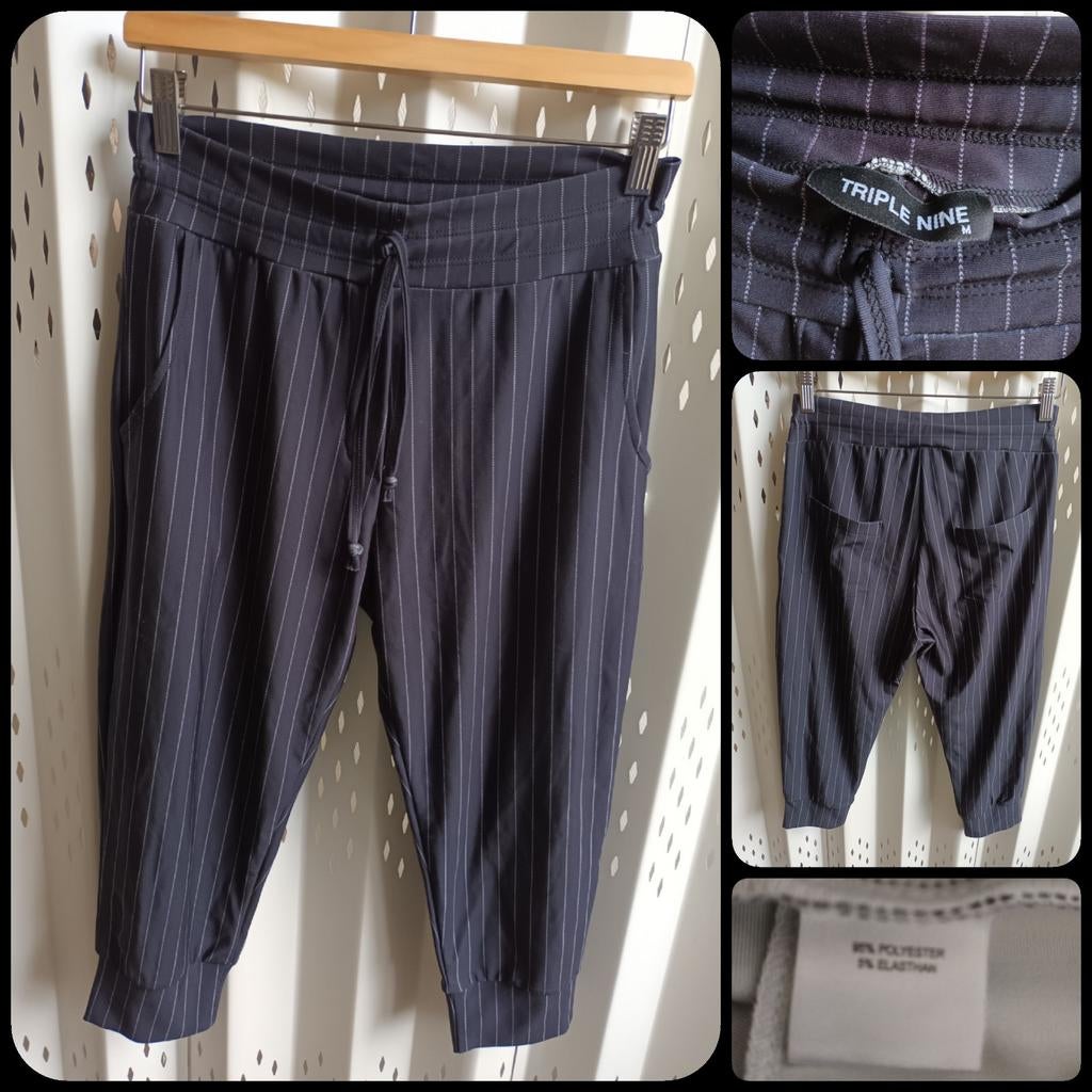 Triple Nine zwarte 3/4 broek met krijtstreepje stretch M NEW, Maat 38/40 (M), Triple Nine, Zwart, Nieuw